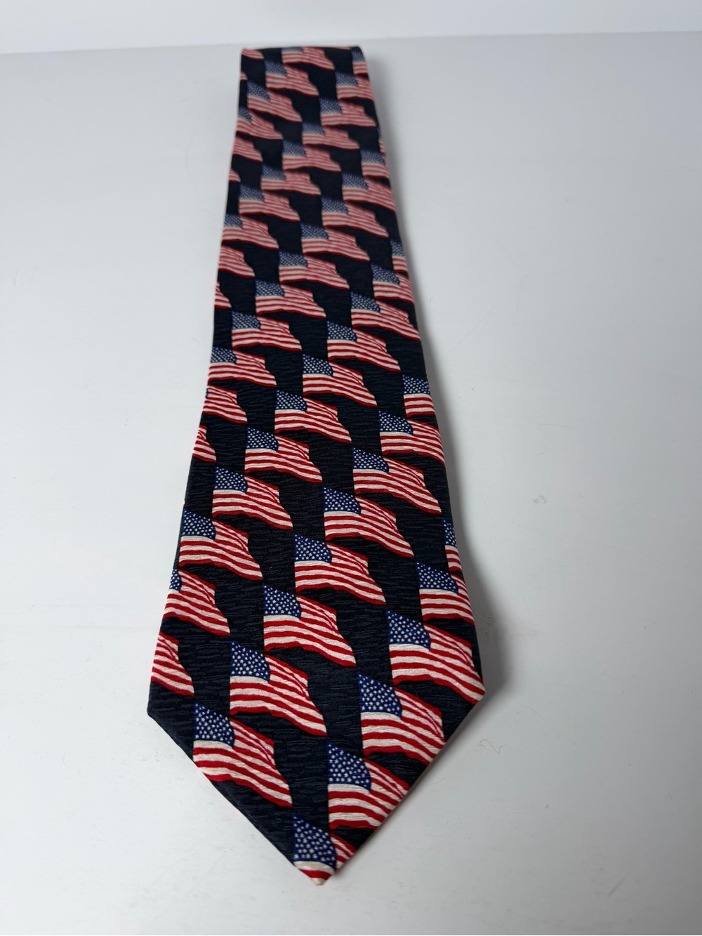 Bravini Mens Silk Necktie Patriotic American US Flags July 4th Fourth Vintage